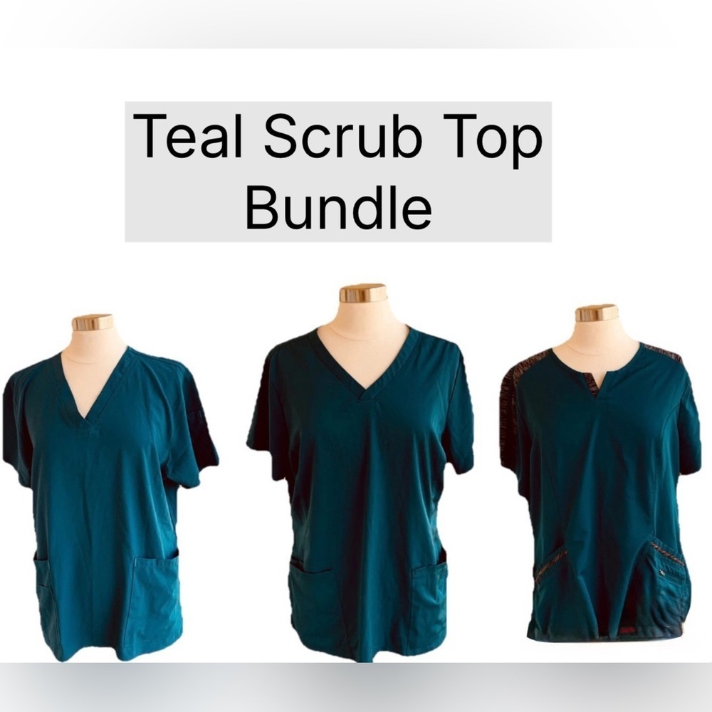 Carhartt, Healing Hands, Dickies Scrub Top Lot of 3 Size XL Teal Scrubs Bundle
